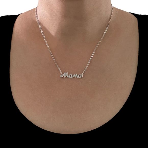 Mama Necklace Silver Plated Rhinestone Pendant & Cable Chain Layering Jewelry - Picture 5 of 6